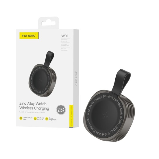 Carregador sem fio Magnético Foneng W01 em Liga de Zinc para Apple iWatch 2.5W Genmetal